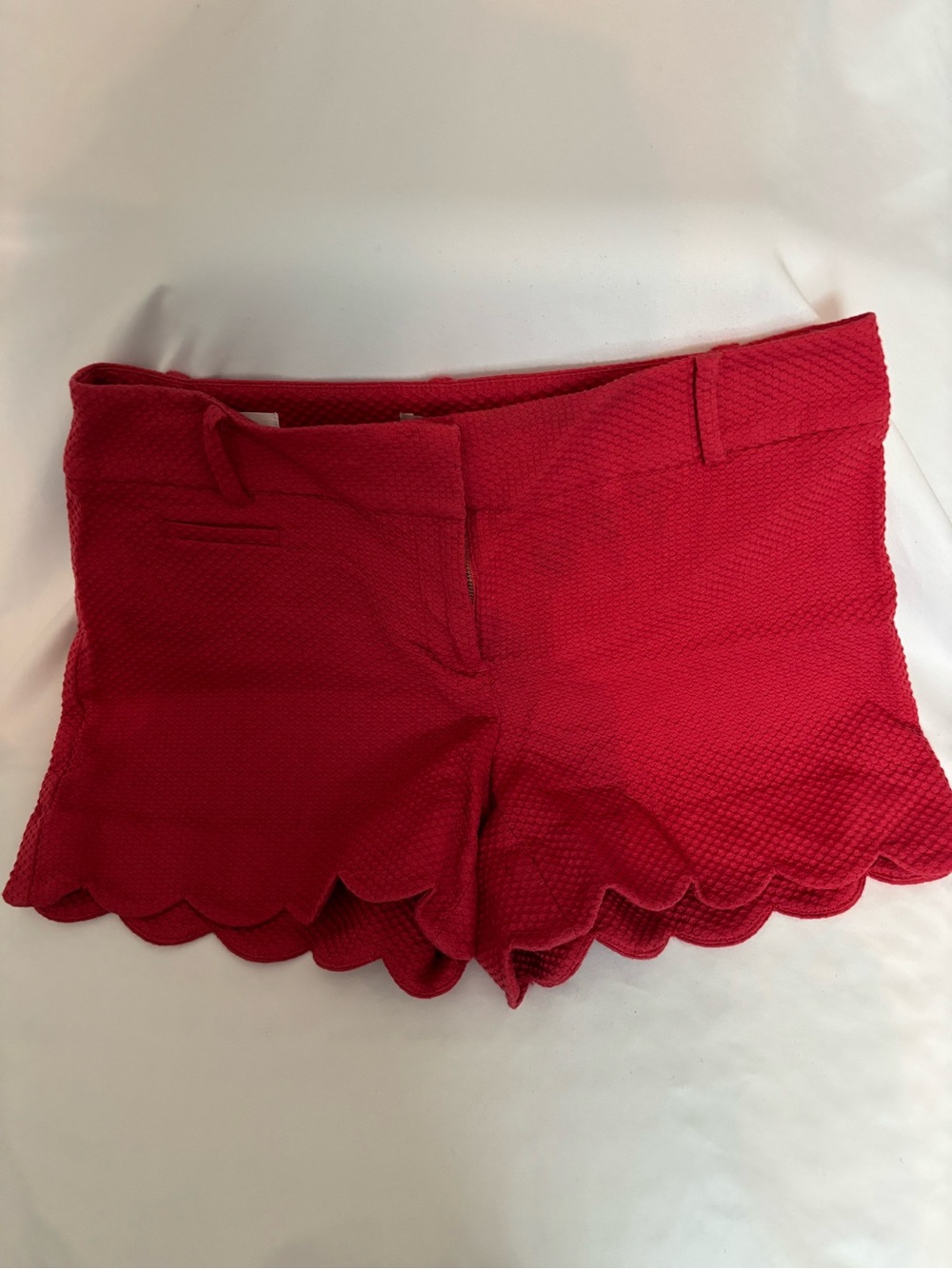 LOFT Red Scalloped Hem High Waist Shorts